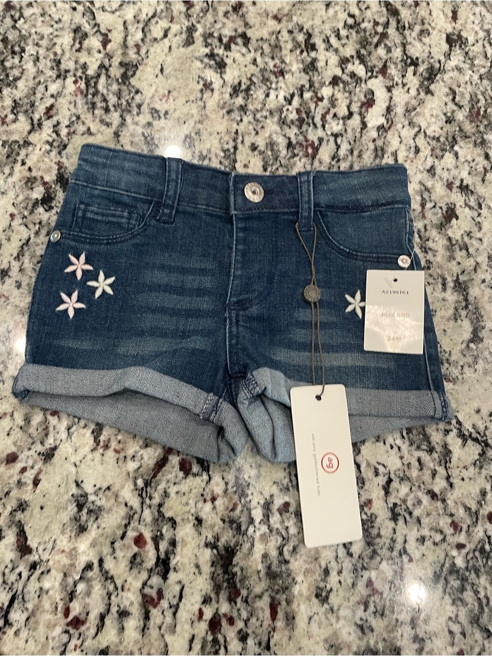 Ag Adriano Goldschmied Indigo Denim Shorts with Pastel Star Embroidery